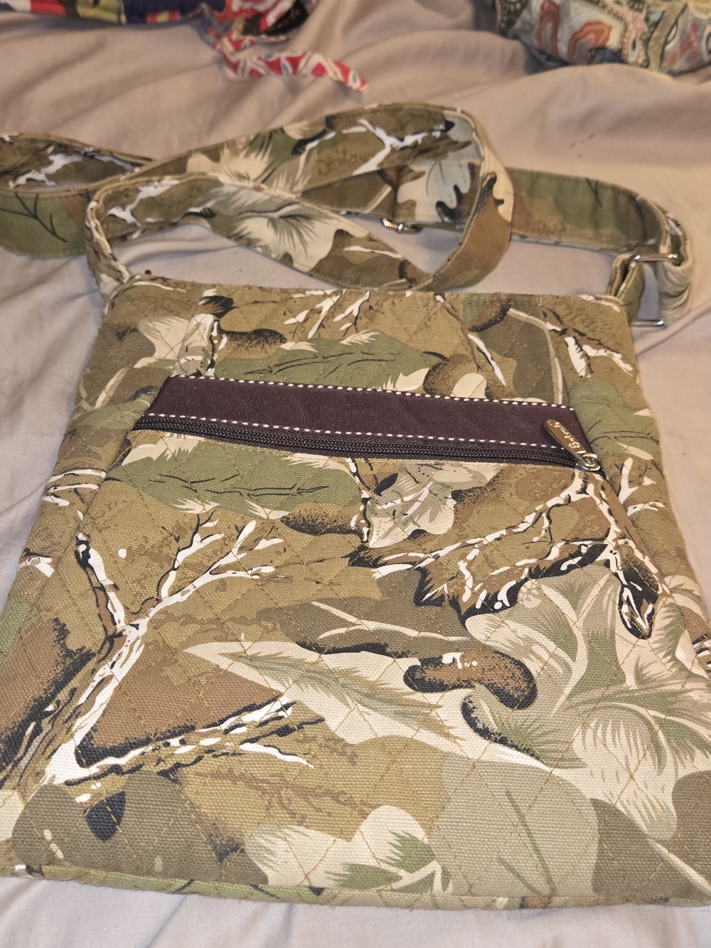 Camouflage Print Crossbody Bag in Olive Green